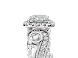 White gold Cushion Cut Halo Diamond Ring with Milgrain and Bezel Accents on a Split Shank Band_20