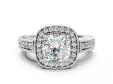 White gold Cushion Cut Halo Diamond Ring with Pavé Band and Four-Prong Setting_71
