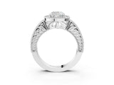White gold Cushion Cut Halo Diamond Ring with Pavé Band and Four-Prong Setting_74