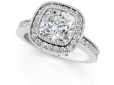 White gold Cushion Cut Halo Diamond Ring with Pavé Band and Milgrain Prong Setting_33