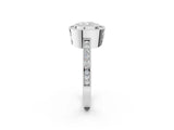 White gold Cushion Cut Halo Diamond Ring with Pavé Band and Milgrain Prong Setting_34