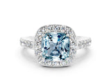 White gold Cushion Cut Halo Diamond Ring with Pavé Band and Three-Prong Setting_12