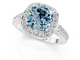 White gold Cushion Cut Halo Diamond Ring with Pavé Band and Three-Prong Setting_13