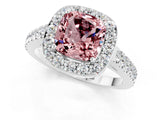 White gold Cushion Cut Halo Diamond Ring with Pavé Band and Three-Prong Setting_13
