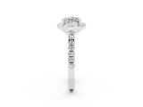 White gold Cushion Cut Halo Diamond Ring with Pavé Band and Three-Prong Setting_14