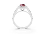 White gold Cushion Cut Halo Diamond Ring with Pavé Band and Three-Prong Setting_15