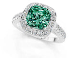 White gold Cushion Cut Halo Diamond Ring with Pavé Band and Three-Prong Setting_1
