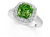 White gold Cushion Cut Halo Diamond Ring with Pavé Band and Three-Prong Setting_1