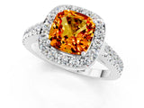White gold Cushion Cut Halo Diamond Ring with Pavé Band and Three-Prong Setting_1