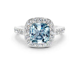 White gold Cushion Cut Halo Diamond Ring with Pavé Band and Three-Prong Setting_24