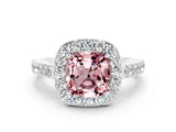 White gold Cushion Cut Halo Diamond Ring with Pavé Band and Three-Prong Setting_24