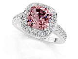 White gold Cushion Cut Halo Diamond Ring with Pavé Band and Three-Prong Setting_25