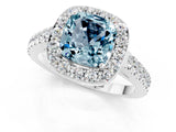 White gold Cushion Cut Halo Diamond Ring with Pavé Band and Three-Prong Setting_25