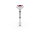 White gold Cushion Cut Halo Diamond Ring with Pavé Band and Three-Prong Setting_26