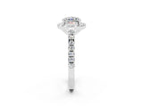 White gold Cushion Cut Halo Diamond Ring with Pavé Band and Three-Prong Setting_26