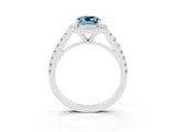 White gold Cushion Cut Halo Diamond Ring with Pavé Band and Three-Prong Setting_27