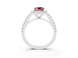 White gold Cushion Cut Halo Diamond Ring with Pavé Band and Three-Prong Setting_27
