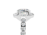 White gold Cushion Cut Halo Diamond Ring with Pavé Band and Three-Prong Setting_29
