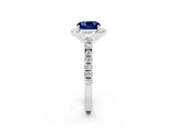 White gold Cushion Cut Halo Diamond Ring with Pavé Band and Three-Prong Setting_2