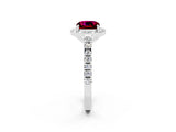 White gold Cushion Cut Halo Diamond Ring with Pavé Band and Three-Prong Setting_2