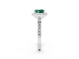 White gold Cushion Cut Halo Diamond Ring with Pavé Band and Three-Prong Setting_2