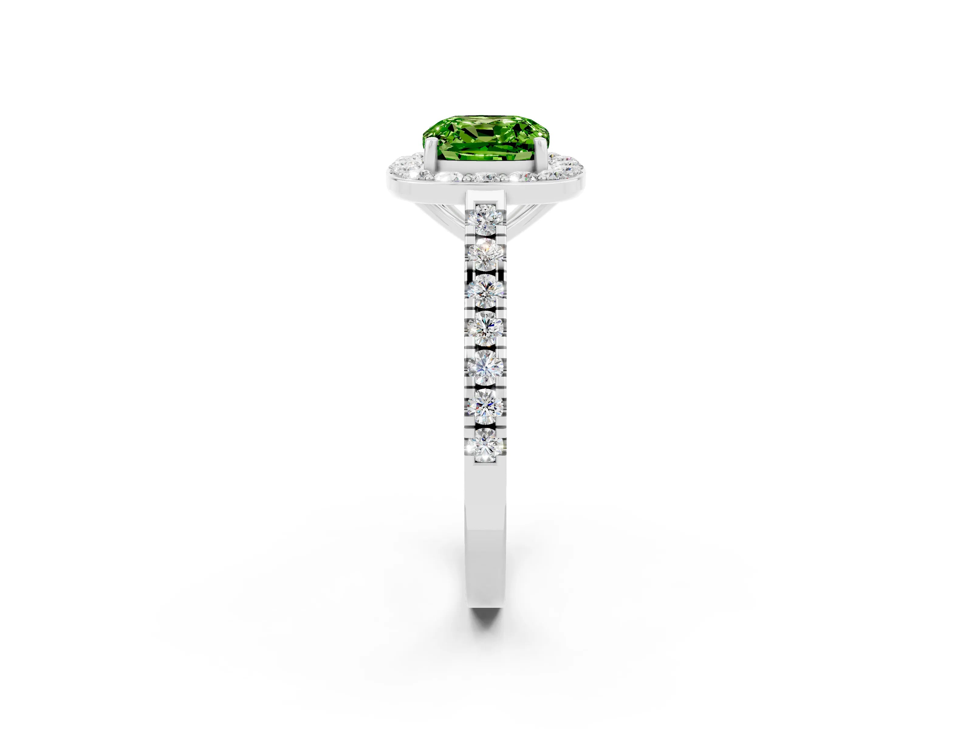 White gold Cushion Cut Halo Diamond Ring with Pavé Band and Three-Prong Setting_2