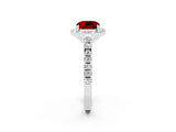White gold Cushion Cut Halo Diamond Ring with Pavé Band and Three-Prong Setting_2
