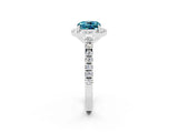 White gold Cushion Cut Halo Diamond Ring with Pavé Band and Three-Prong Setting_2