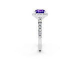 White gold Cushion Cut Halo Diamond Ring with Pavé Band and Three-Prong Setting_2