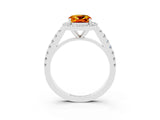 White gold Cushion Cut Halo Diamond Ring with Pavé Band and Three-Prong Setting_3