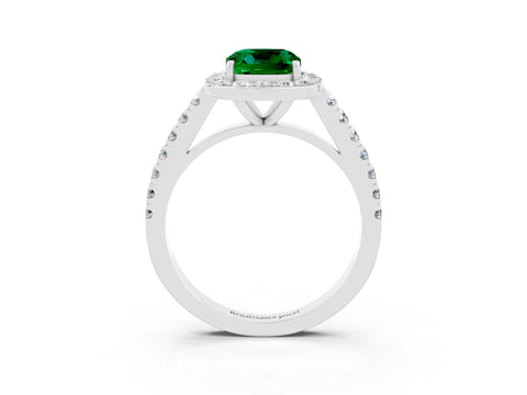 White gold Cushion Cut Halo Diamond Ring with Pavé Band and Three-Prong Setting_3