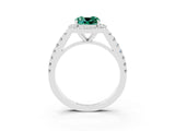 White gold Cushion Cut Halo Diamond Ring with Pavé Band and Three-Prong Setting_3