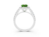 White gold Cushion Cut Halo Diamond Ring with Pavé Band and Three-Prong Setting_3