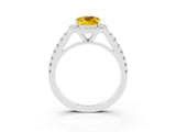 White gold Cushion Cut Halo Diamond Ring with Pavé Band and Three-Prong Setting_3