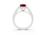 White gold Cushion Cut Halo Diamond Ring with Pavé Band and Three-Prong Setting_3