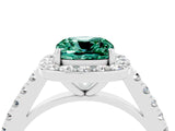 White gold Cushion Cut Halo Diamond Ring with Pavé Band and Three-Prong Setting_4