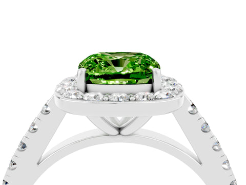 White gold Cushion Cut Halo Diamond Ring with Pavé Band and Three-Prong Setting_4