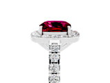 White gold Cushion Cut Halo Diamond Ring with Pavé Band and Three-Prong Setting_5