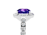 White gold Cushion Cut Halo Diamond Ring with Pavé Band and Three-Prong Setting_5