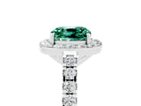 White gold Cushion Cut Halo Diamond Ring with Pavé Band and Three-Prong Setting_5