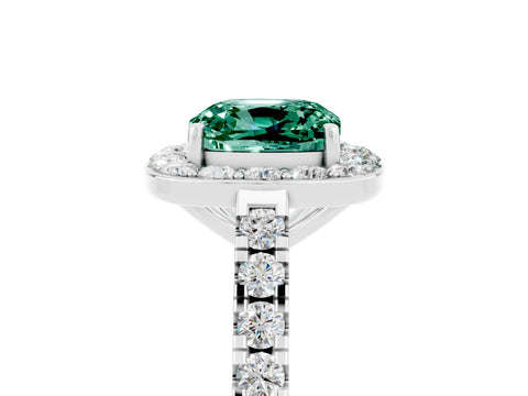 White gold Cushion Cut Halo Diamond Ring with Pavé Band and Three-Prong Setting_5