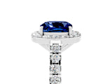 White gold Cushion Cut Halo Diamond Ring with Pavé Band and Three-Prong Setting_5