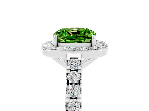 White gold Cushion Cut Halo Diamond Ring with Pavé Band and Three-Prong Setting_5