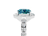 White gold Cushion Cut Halo Diamond Ring with Pavé Band and Three-Prong Setting_5