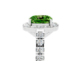 White gold Cushion Cut Halo Diamond Ring with Pavé Band and Three-Prong Setting_5