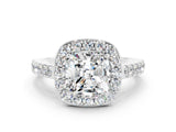 White gold Cushion Cut Halo Diamond Ring with Pavé Band and Three-Prong Setting_7