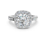 White gold Cushion Cut Halo Diamond Ring with Pavé Band and Three-Prong Setting_72