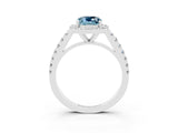 White gold Cushion Cut Halo Diamond Ring with Pavé Band and Three-Prong Setting_9