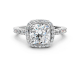 White gold Cushion Cut Halo Diamond Ring with Pave Band and Four-Prong Setting_49
