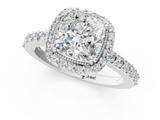 White gold Cushion Cut Halo Diamond Ring with Pave Band and Four-Prong Setting_50